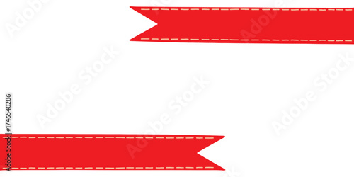 Red stitched ribbon banner frame. Ribbon template set elements for products tag and logo designing of ribbon tape in red color vector illustration