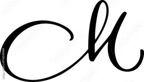 Capital vector letter m in elegant script font. Black alphabet typography design branding for element monogram initial