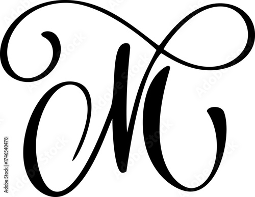 Vector calligraphy hand drawn letter M icon logo. Script font. style brush Handwritten