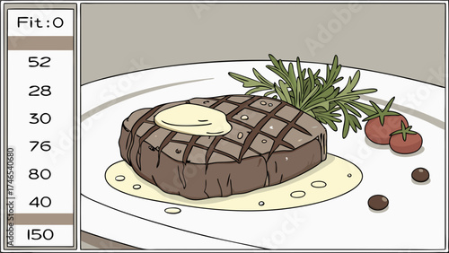 Grilled Steak with Herbs and Butter on a Plate Food Illustration.