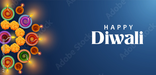 burning diya on Happy Diwali Holiday background for light festival of India