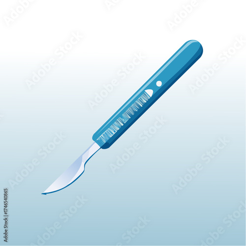 Illustration of a blue scalpel on a gradient background for medical concepts