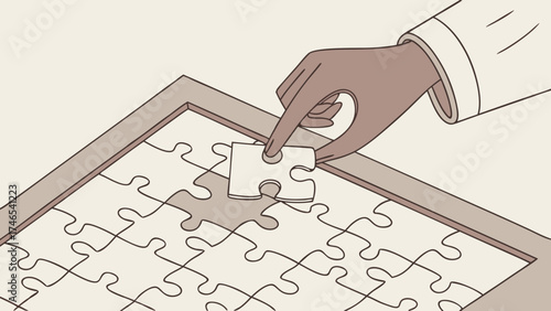 Hand placing the last piece of a jigsaw puzzle.