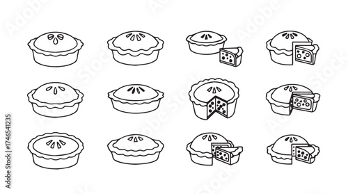 Hand drawn collection of delicious pies and pastries various styles isolated on vector