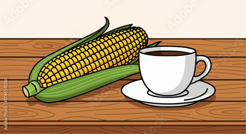 Rustic charm with coffee and corn, a simple moment to enjoy the day's freshness