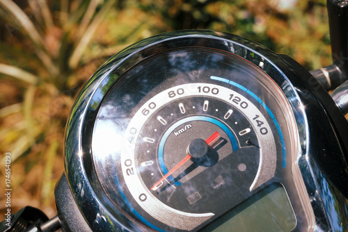 Close-Up of a Motorcycle Speedometer