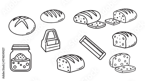 Whimsical hand-drawn bread assortment collection for bakery and food-related designs vector
