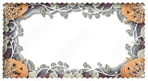 Whimsical Halloween Border with Pumpkins, Spiderwebs, and Autumn Foliage - Perfect for Seasonal Decorations and Invitations