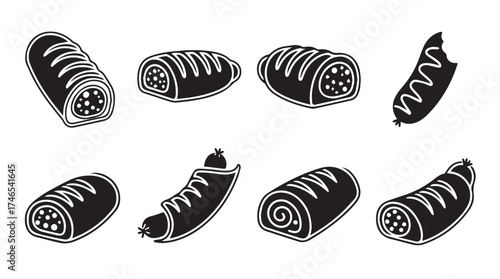 Collection of delicious chocolate croissants and pastries in hand drawn sketch style vector