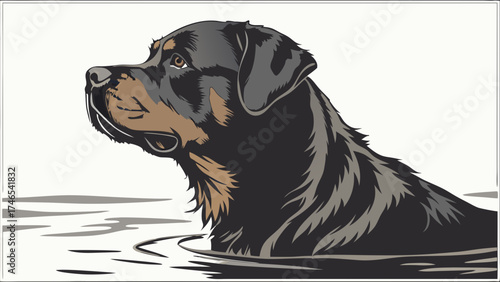 Illustrative portrait of a large dog in water canine head and shoulders pet animal vector art graphic design.