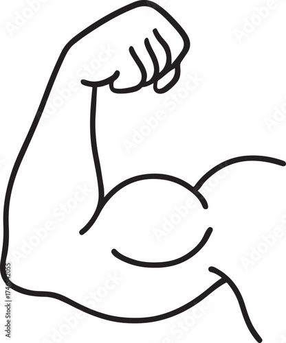Line art illustration of a strong arm biceps and fist symbolizing strength and power