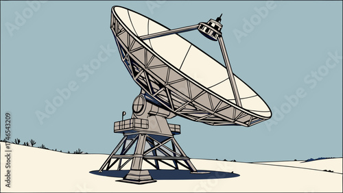 Large Satellite Dish Antenna Technology Illustration Communication Equipment Science Fiction Artwork.