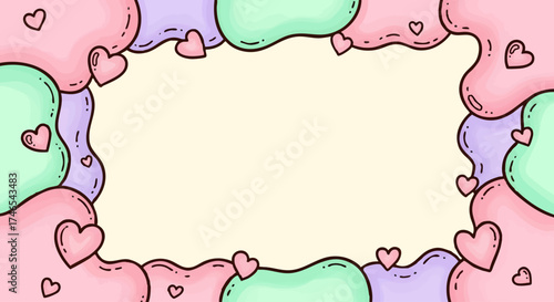 Pastel Love Frame with Hearts and Abstract Blob Elements
