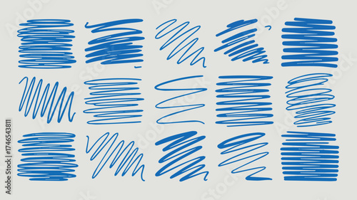 Vector art of collection of blue scribble strokes