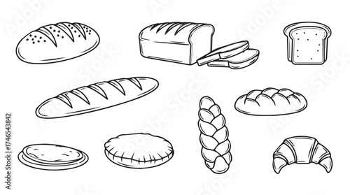 Artisan bakery assortment delicious bread and pastries sketch collection deliciousness vector