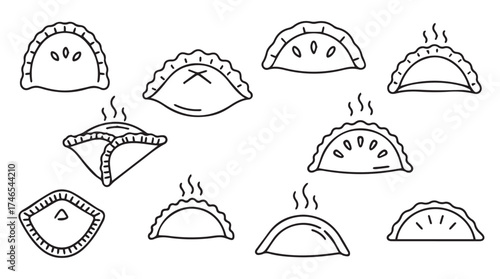 Hand drawn doodle collection of various savory and sweet dumplings steaming hot delicious food vector
