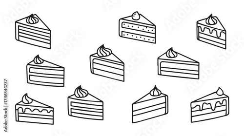 Hand drawn slices of cake pattern decorative elements sweet desserts whimsical food art vector