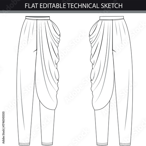 Flat Technical Sketch of Draped Harem Pants