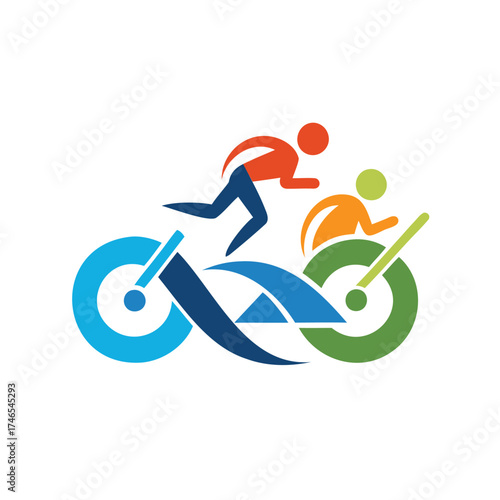 Abstract graphic of cyclists in motion on a bicycle
