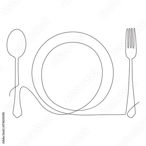 Continuous one line drawing of a knife, spoon, and fork, line art. simple drawing. vector.