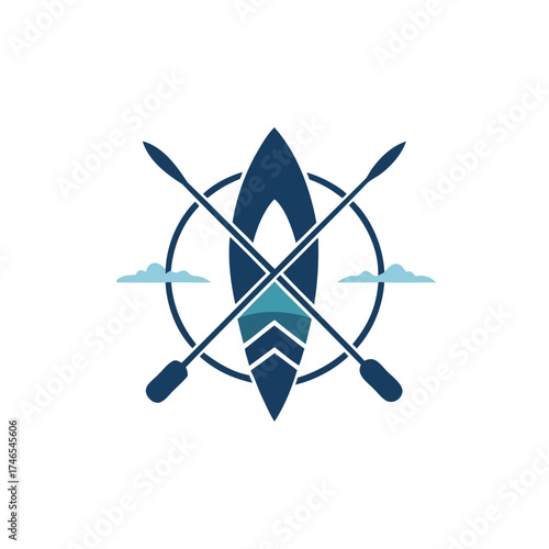 Abstract kayak and paddles emblem with circular design