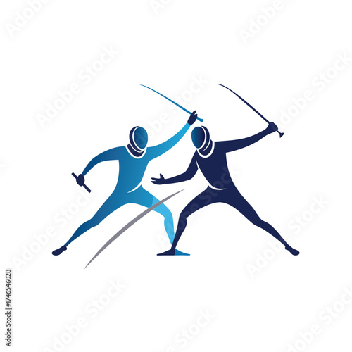 Dynamic silhouette of two fencers in combat