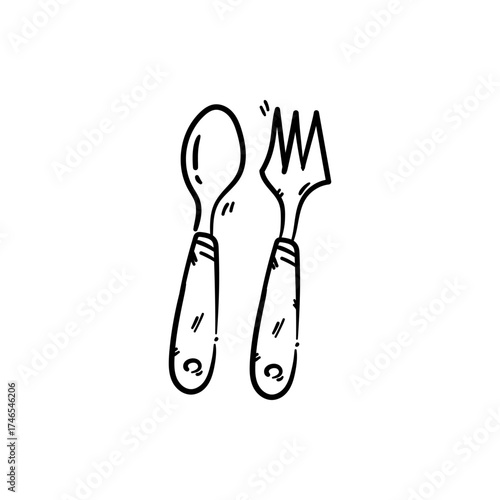 Fork and spoon cutlery doodle. hand drawn icon sketch vector illustration