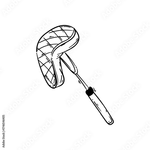 Steak barbecue pierced with fork doodle. Hand drawn icon sketch vector illustration