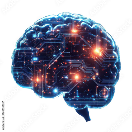 Circuit brain schematic on transparent background