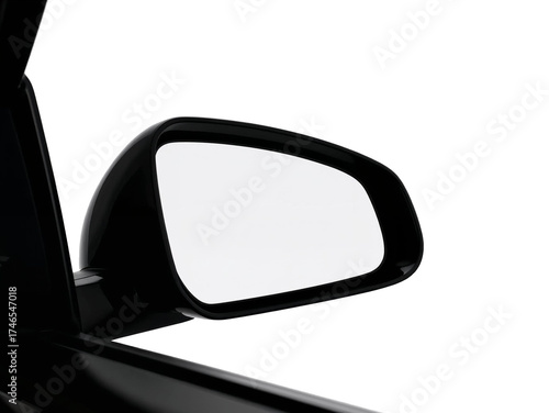 Close-up of car side mirror on white background