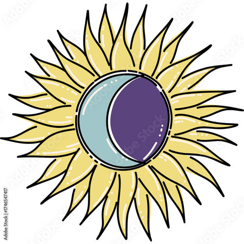 The Symbol of the Sun and Moon Featuring an Artistic Floral Design