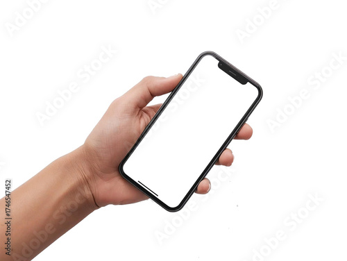 Hand holding blank smartphone mockup