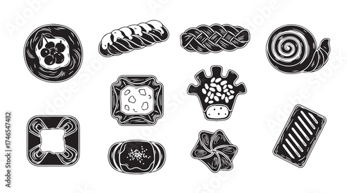 Assortment of hand-drawn sushi rolls and nigiri handcrafted food icons set vector