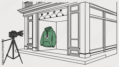 Studio Photography Setup with Hooded Sweatshirt in Shop Window Display.