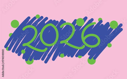 Vibrant 2026 lettering art, Bold neon text design, Bright modern doodle