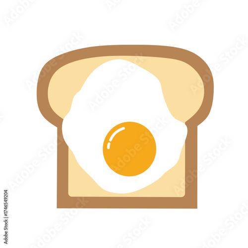 Cute Toast Bread with Fried Egg Flat Vector Illustration, Simple Breakfast Food Icon for Café Menu, Sticker, and Kitchen Design