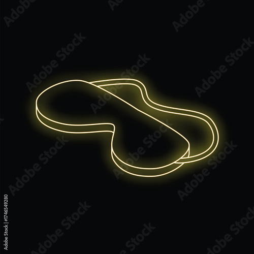 Yellow neon glowing sanitary pad icon on a dark background illustrating feminine hygiene