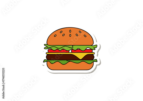 Delicious burger with salad, tomato, and cheese for fast food restaurants and food delivery services