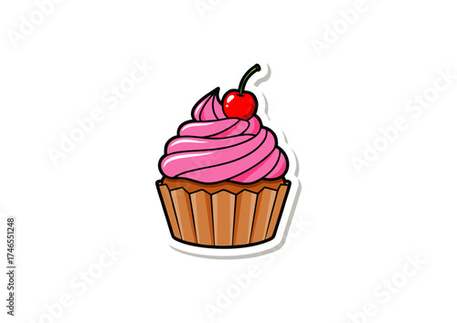 Delicious pink frosted cupcake with a cherry on top, a delightful treat for any occasion