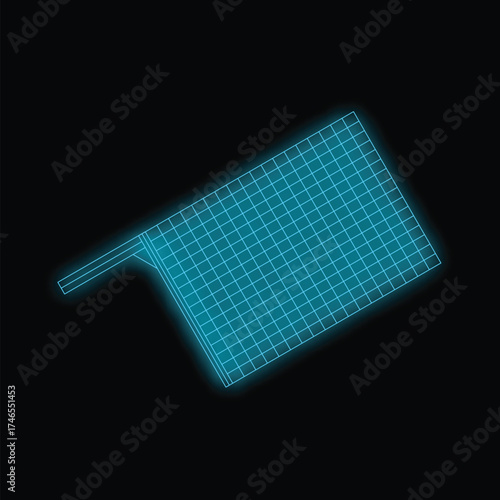 Glowing blue solar panel with grid generating clean energy