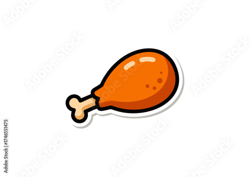 Appetizing cartoon-style roasted chicken drumstick illustration. This delicious fried poultry leg icon is perfect for menus, fast food branding, culinary websites, or digital designs