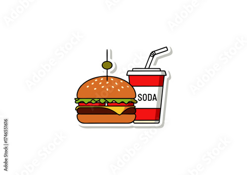 Delicious Burger and Soda Combo Illustration for Food Lovers