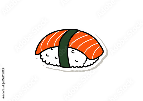 Japanese Salmon Nigiri Sushi Sticker with White Rice and Seaweed Wrap