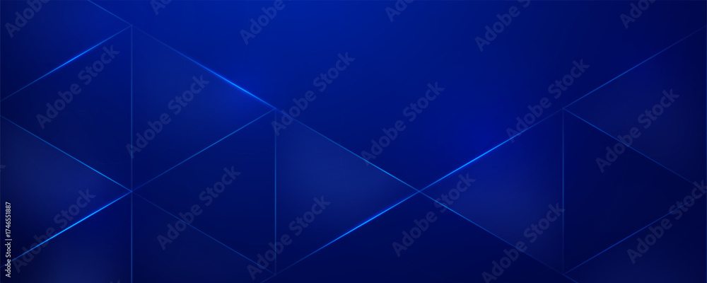Obraz premium Blue geometric background with glowing lines and abstract triangles