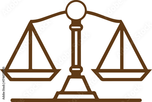 Justice scale vector illustration with brown outline style, law and balance symbol design for legal firm, equality, and attorney concept art.