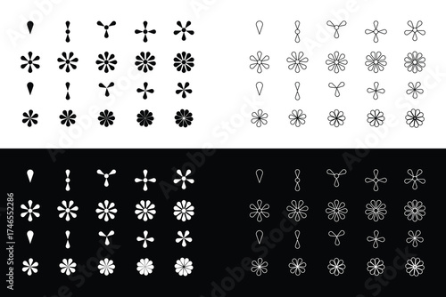 Abstract Minimalist Floral Vector Elements Set - Outline and Solid Shapes - Universal Design Kit for Logos, Patterns, and UI.