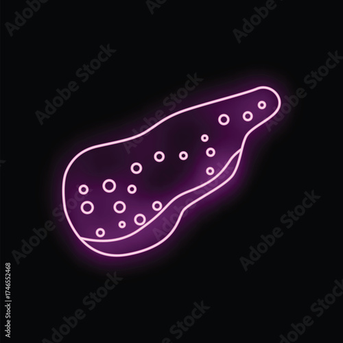 Glowing neon purple pancreas icon representing diabetes awareness and health issues