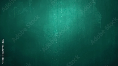 Abstract Dark teal grunge background with rough concrete texture, scratches, and faded paint. Softly lit center and dark edges with a moody, industrial, vintage, cinematic look in deep emerald tones