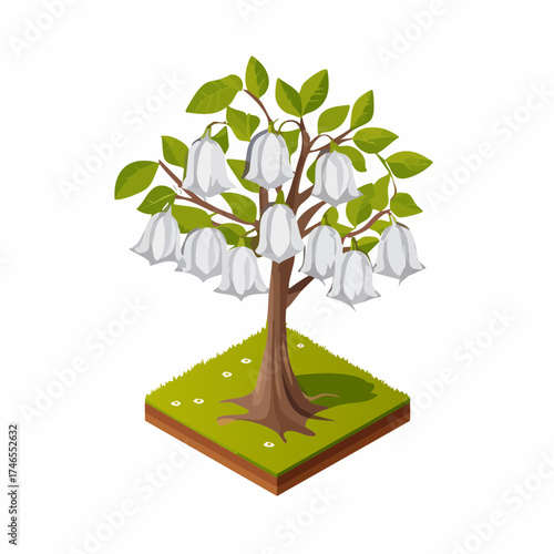 White bellflower tree in isometric garden