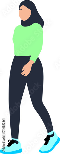 A woman wearing a hijab is jogging.